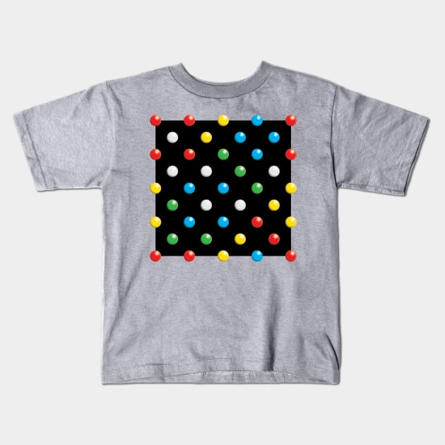 Primary Coloured Discs On A Black Square Kids T-Shirt by sleepingdogprod